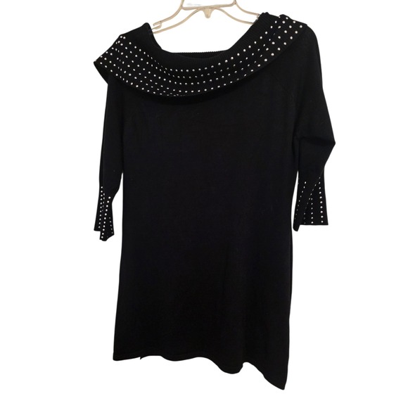 Questions Black Off Shoulder Sweater Stud Embellished 3/4 Sleeve Women's L - Picture 2 of 11